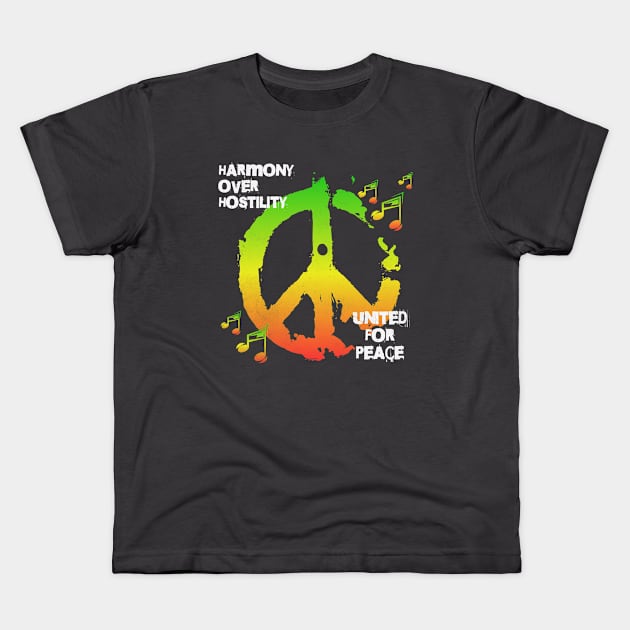 United For Peace Sign Harmony Over Hostility Kids T-Shirt by 2HivelysArt